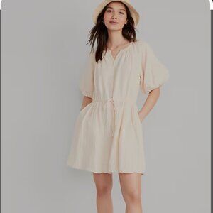 NWT Old Navy Puff Sleeve Gauze Mini Dress Beige‎ Sz L *FLAW Cottagecore Beach